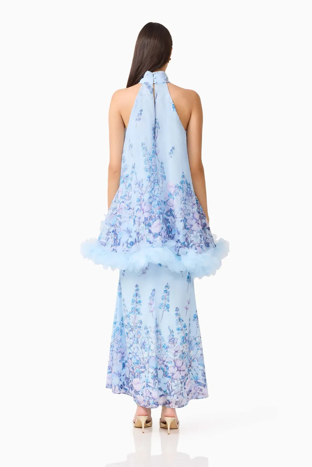 Elliatt Tulsia Floral Cape Maxi Dress in Light Blue Size XXL / AU 16 for rent on The Volte - main image