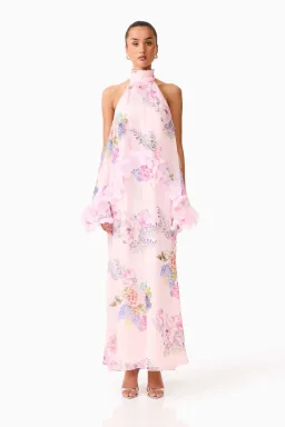 Elliatt Millie Tiered Maxi Gown in Pink Floral Size S / AU 8 for rent on The Volte - image 1