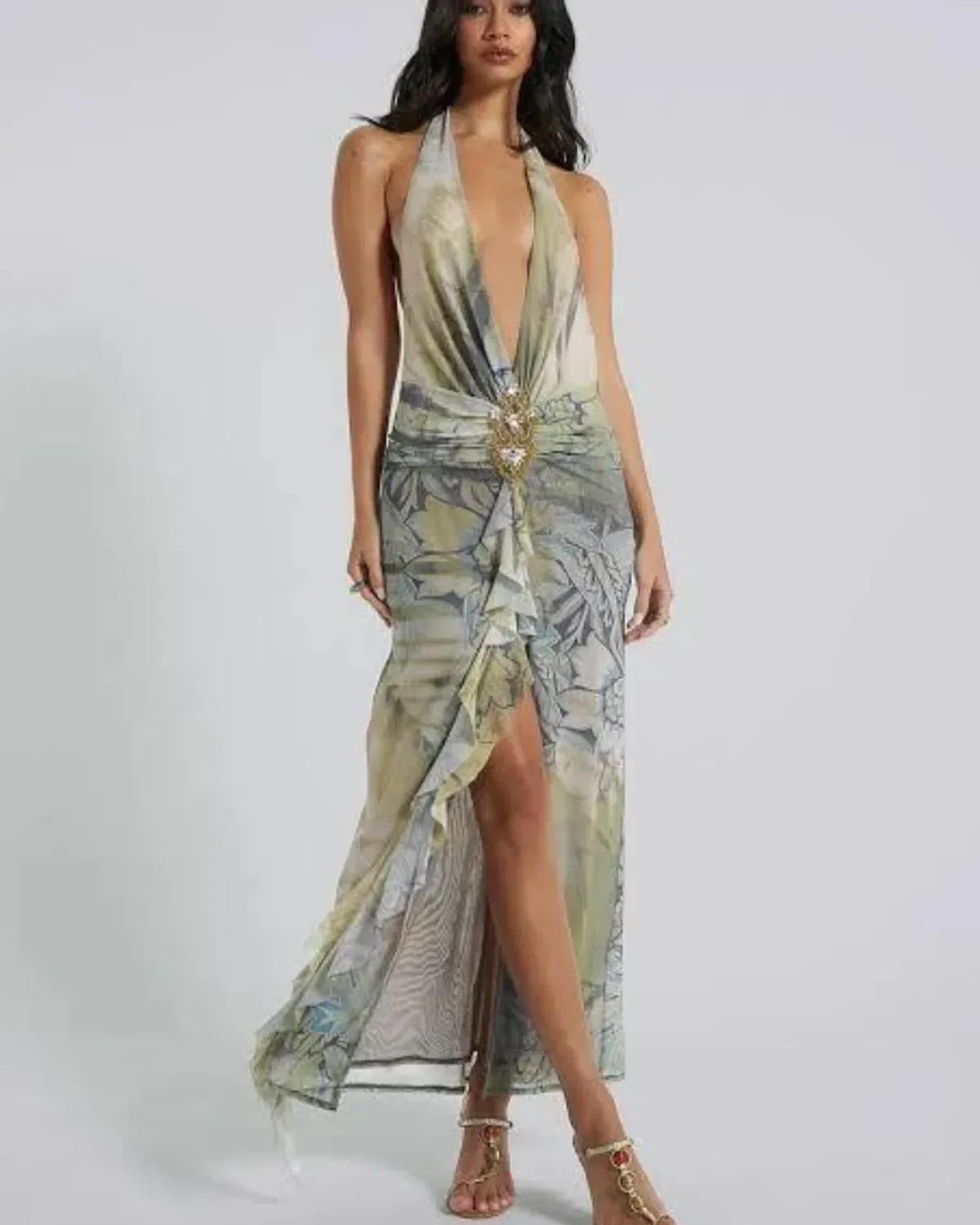 Jaded London Cindy Plunge Maxi Dress In Green - Image 5