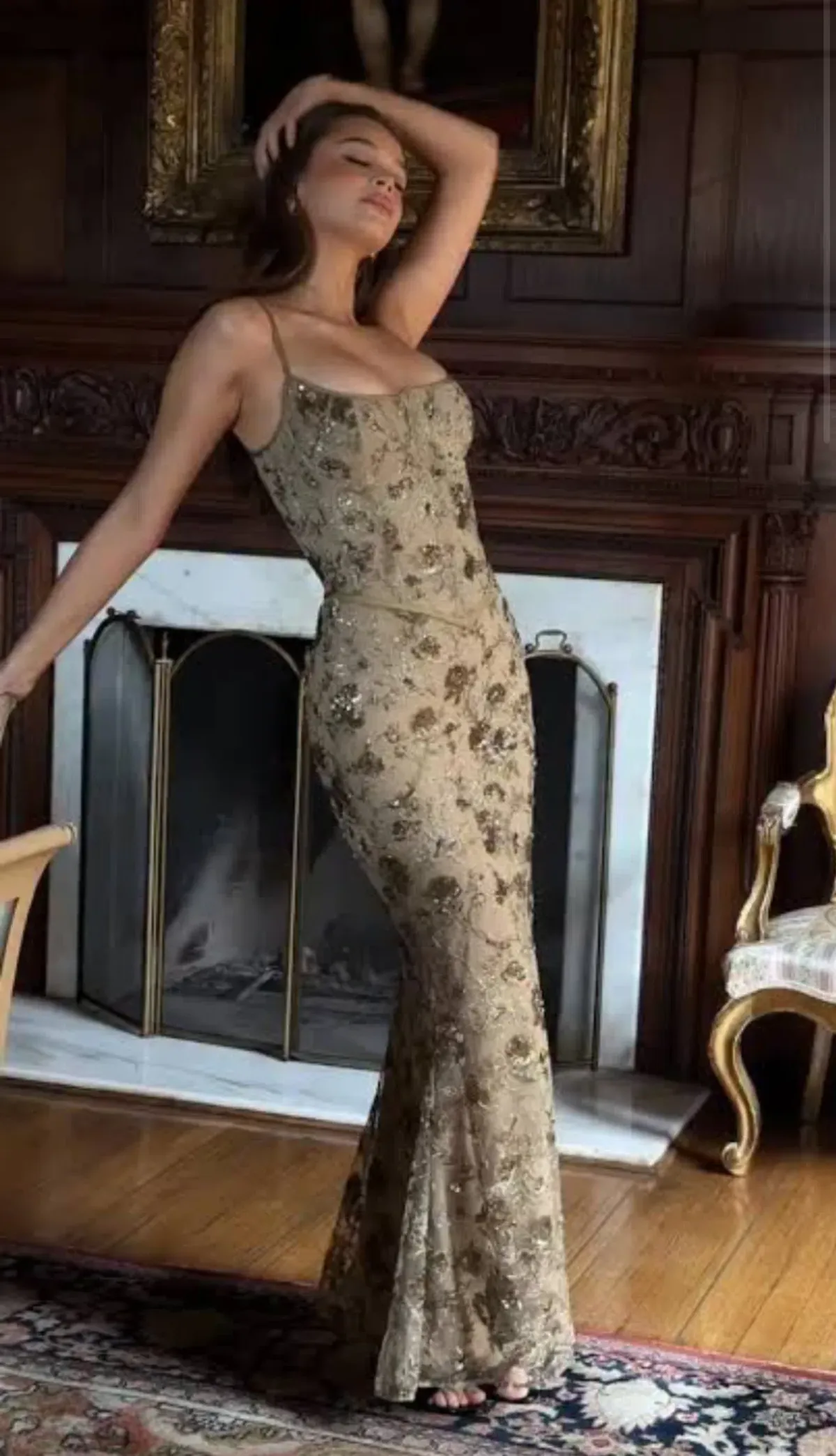 House Of CB NAIMA Olive Green Bronze Hand Beaded Embellished Corset Maxi Dress size XS / AU 6 - 8 - Image 9