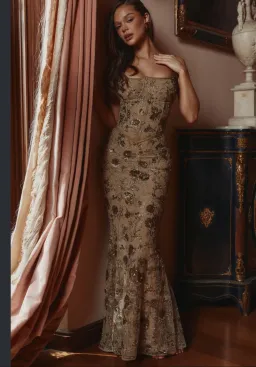 House Of CB NAIMA Olive Green Bronze Hand Beaded Embellished Corset Maxi Dress size XS / AU 6 - 8 for rent on The Volte - image 7