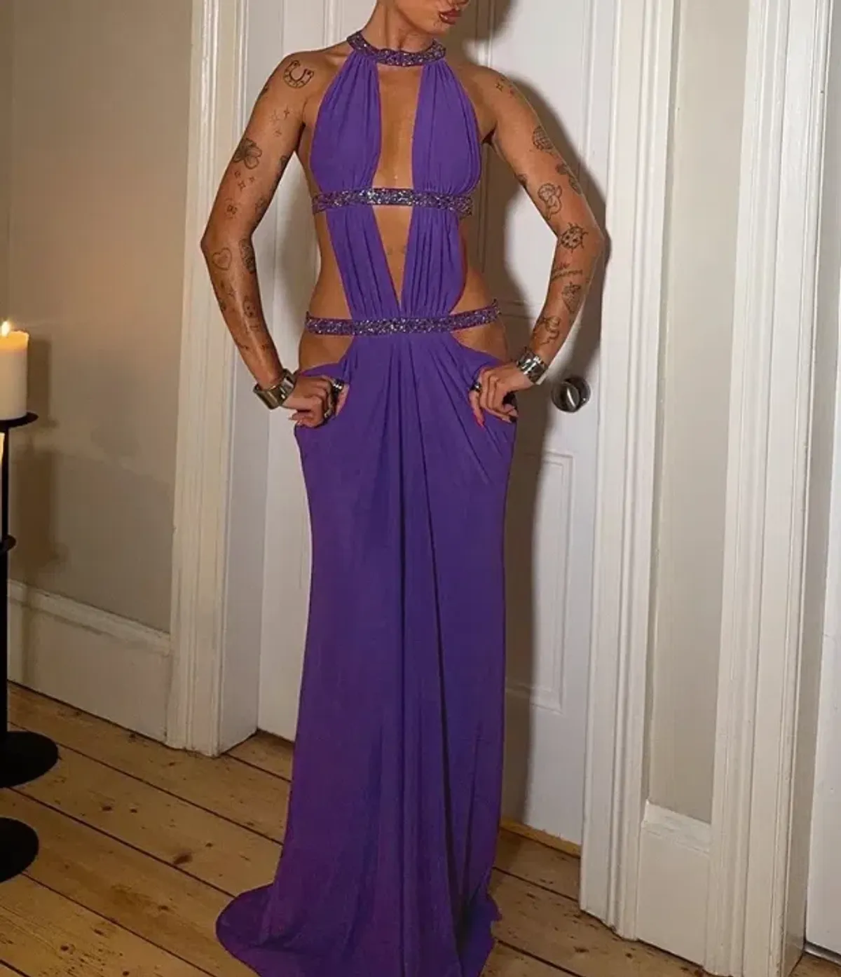 Jaded London Cut Out Maxi Dress Purple Size XS - Image 1