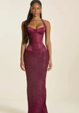 MARS THE LABEL THE MAEVE LACE MAXI SKIRT & LACE CORSET TOP IN PLUM Size S for rent on The Volte - image 1