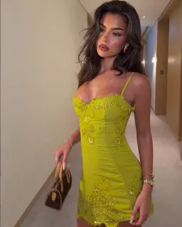 HOUSE OF CB Chartreuse Custom Hand Beaded Embellished Mini Dress Size XS for rent on The Volte - image 1