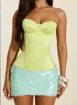 MARS THE LABEL SASHA SATIN CORSET TOP & THE SHIMMI SEQUIN MICRO MINI SKIRT IN BLUE Size 6 for rent on The Volte - image 1