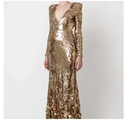 Meraki Official GOLD SEQUIN VNECK GOWN maxi size 10 for rent on The Volte - image 4