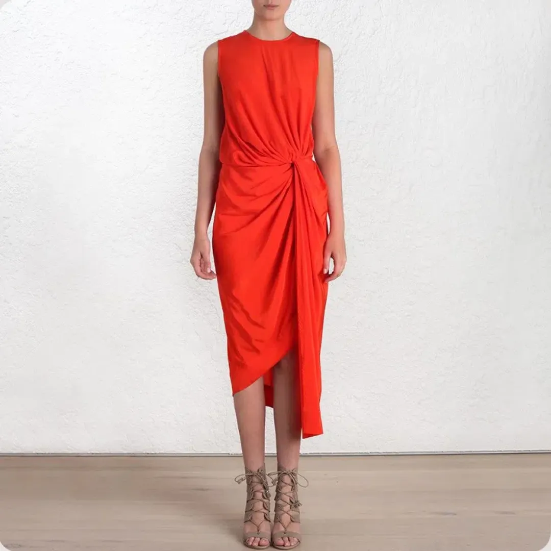 Zimmermann Orange Red Twist Asymmetrical Silk Dress Size S for rent on The Volte - main image
