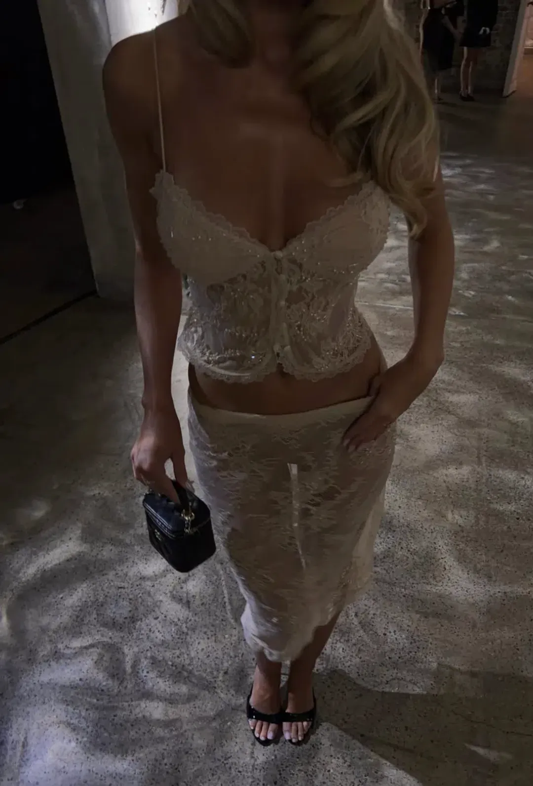 Marcelle Lace Midi Set - Blush Rose Gold XXS for rent on The Volte - main image