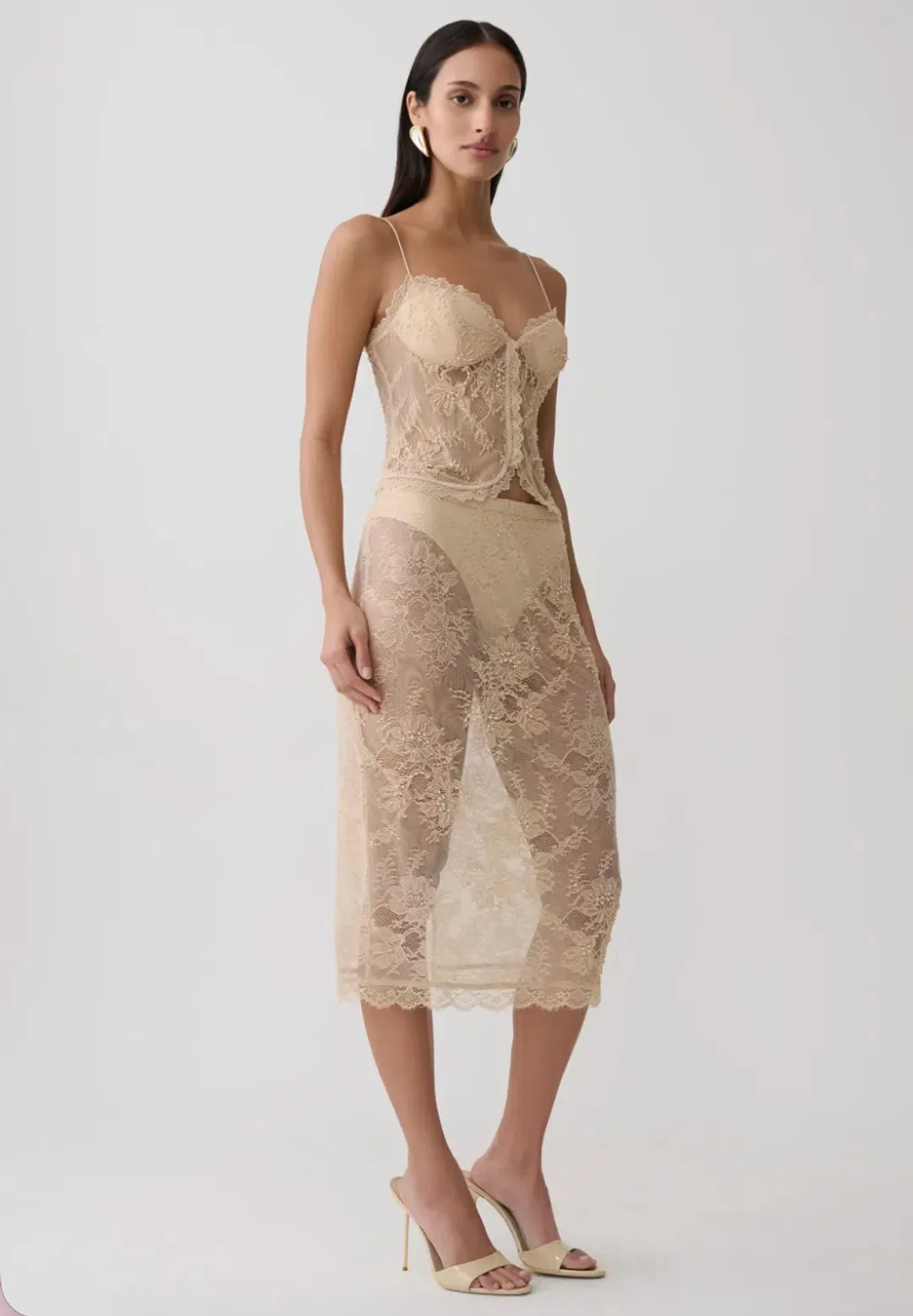 Marcelle Lace Midi Set - Blush Rose Gold XXS for rent on The Volte - main image