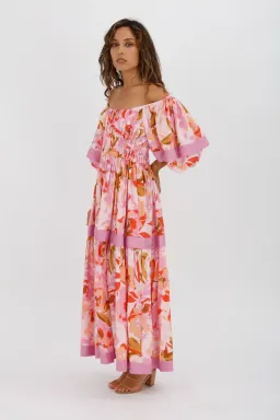 Acler Wayland Short Sleeve Printed Midi Dress Pink Floral Size 8 for rent on The Volte - image 4