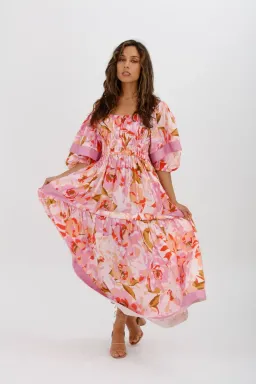 Acler Wayland Short Sleeve Printed Midi Dress Pink Floral Size 8 for rent on The Volte - image 8