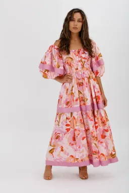 Acler Wayland Short Sleeve Printed Midi Dress Pink Floral Size 8 for rent on The Volte - image 10