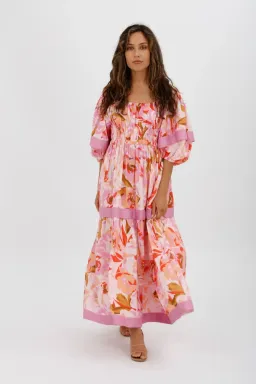 Acler Wayland Short Sleeve Printed Midi Dress Pink Floral Size 8 for rent on The Volte - image 9