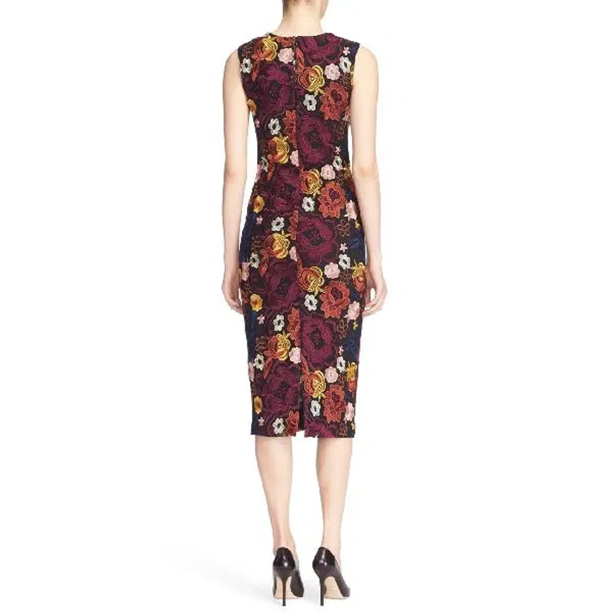 Alice and Olivia Nat Floral Embroidered Sleeveless Midi Sheath Dress Print Size 12 - Image 3