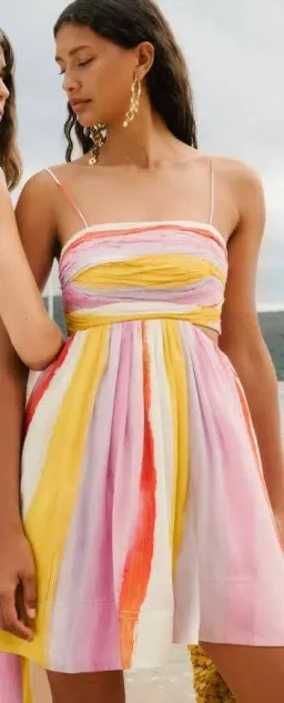 Aje Aurora Stripe Liza Ruched Baby Doll Mini Dress Cut Out Multi-colored Size 8 for rent on The Volte - image 3