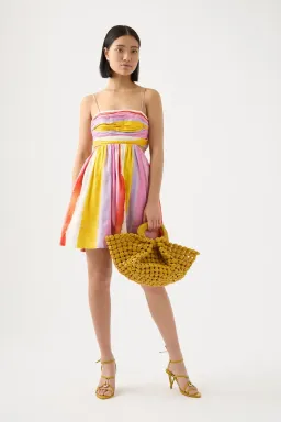 Aje Aurora Stripe Liza Ruched Baby Doll Mini Dress Cut Out Multi-colored Size 8 for rent on The Volte - image 1