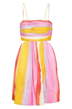 Aje Aurora Stripe Liza Ruched Baby Doll Mini Dress Cut Out Multi-colored Size 8 for rent on The Volte - image 7