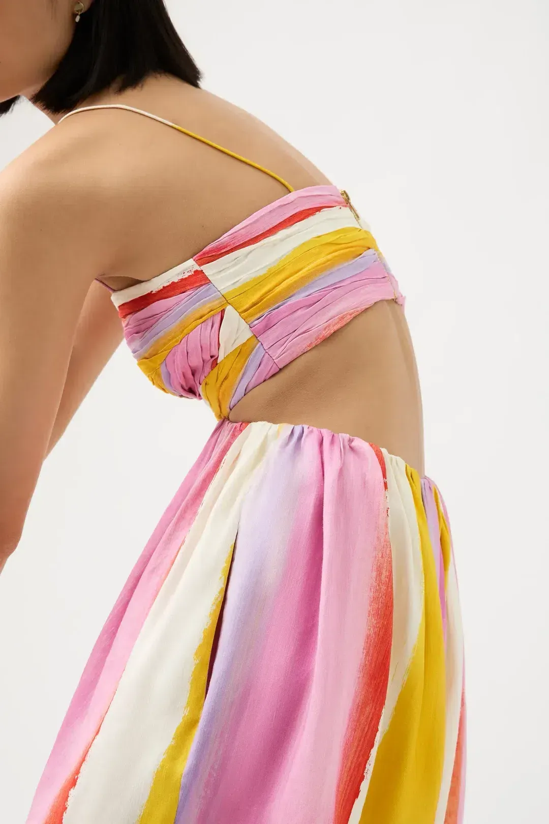 Aje Aurora Stripe Liza Ruched Baby Doll Mini Dress Cut Out Multi-colored Size 8 for rent on The Volte - main image