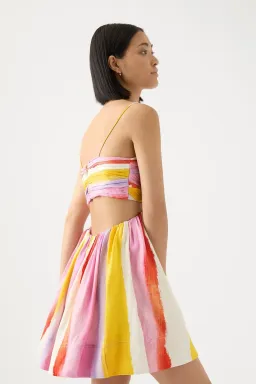 Aje Aurora Stripe Liza Ruched Baby Doll Mini Dress Cut Out Multi-colored Size 8 for rent on The Volte - image 4