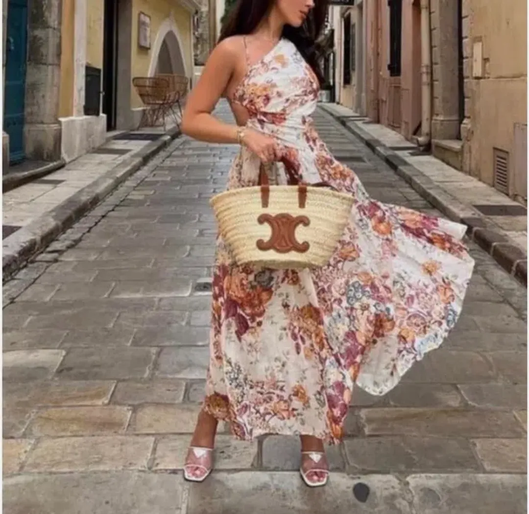 ZIMMERMANN THE PATTIE ASYMMETRIC DRESS IN CREAM FLORAL SIZE 4/AU 14 for rent on The Volte - main image