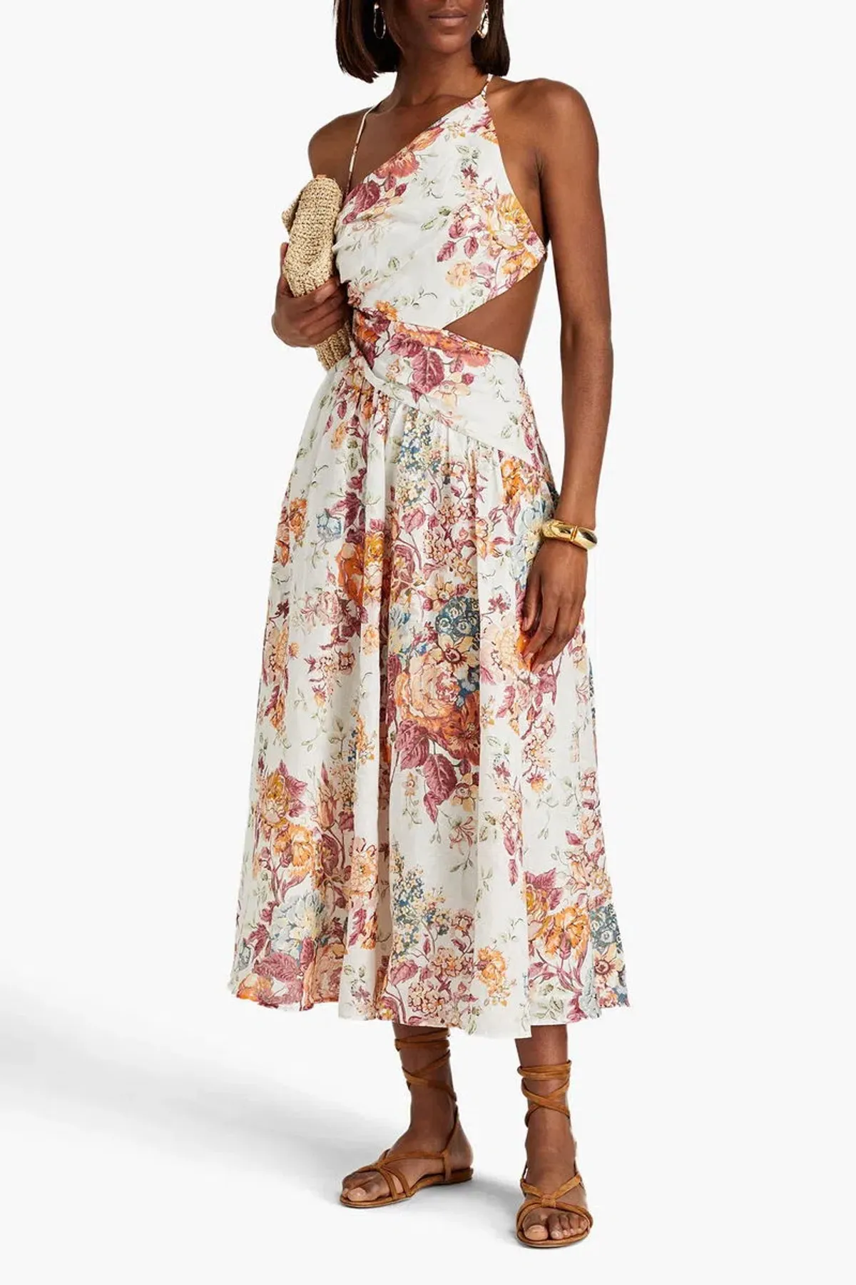 ZIMMERMANN THE PATTIE ASYMMETRIC DRESS IN CREAM FLORAL SIZE 4/AU 14 for rent on The Volte - main image