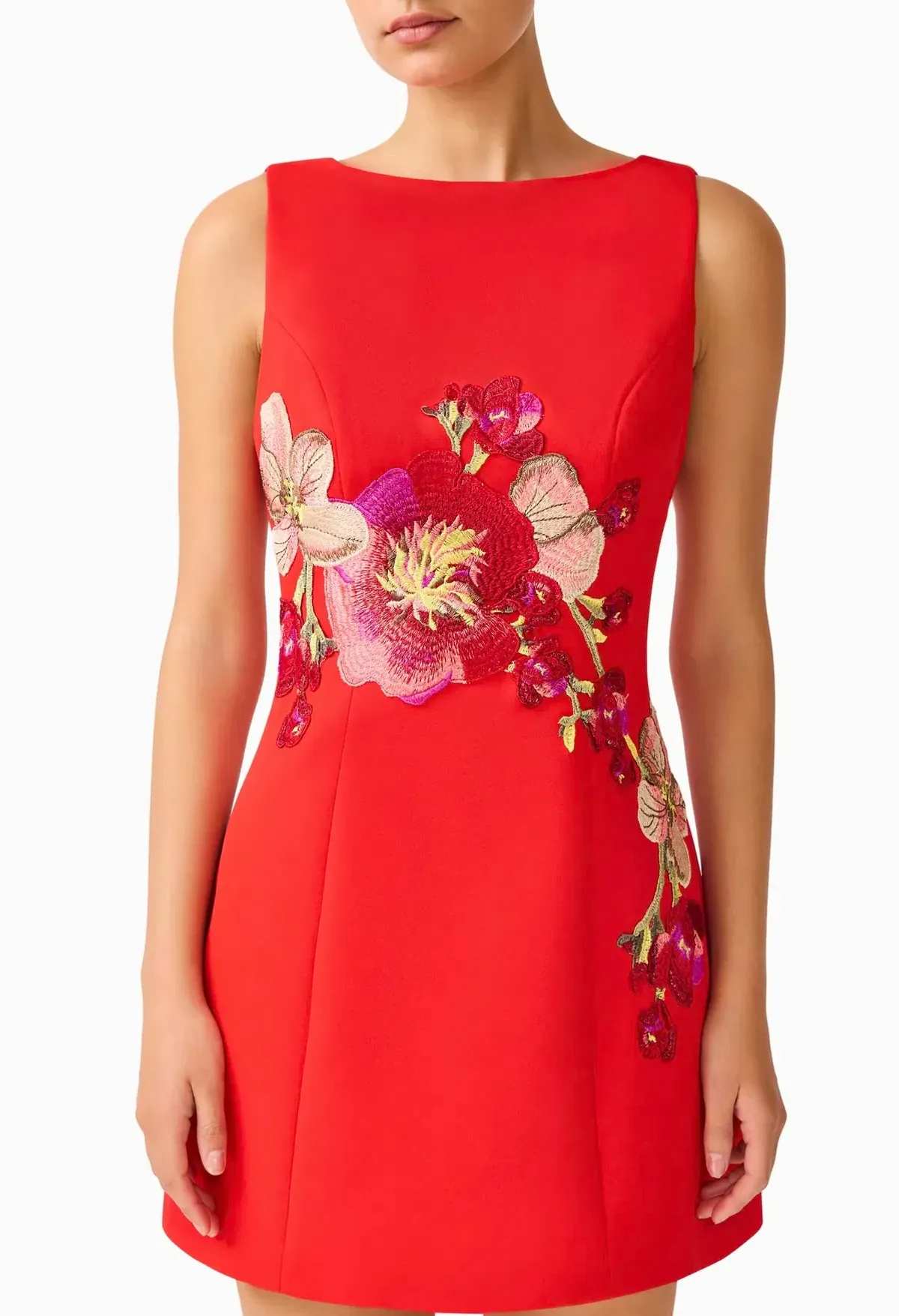 Fleurisca Embroidered A-Line Mini Dress in Scarlet Red Size 8 - Image 2
