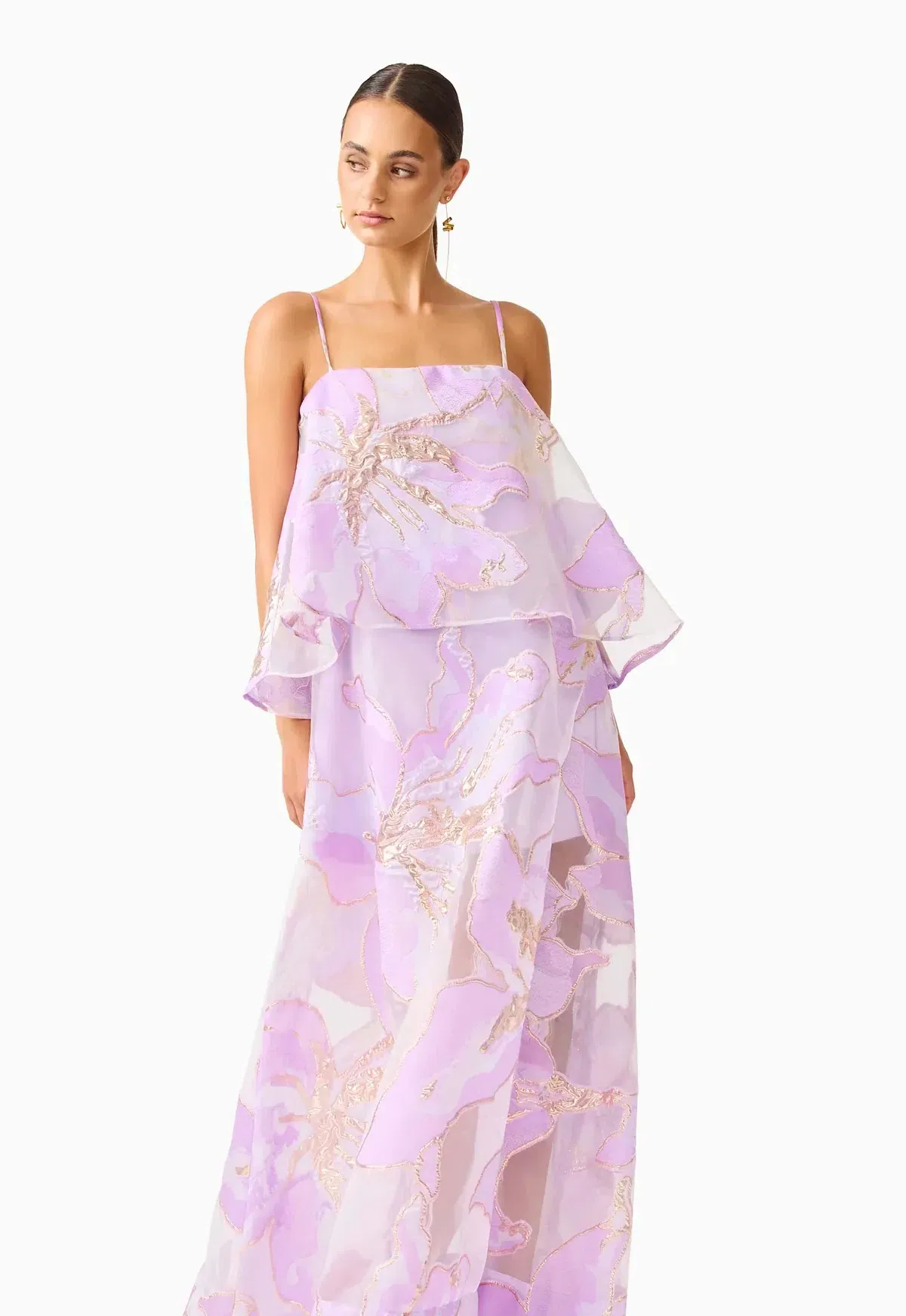 Elysia Tiered Gown in Purple Floral Size 8 - Image 1
