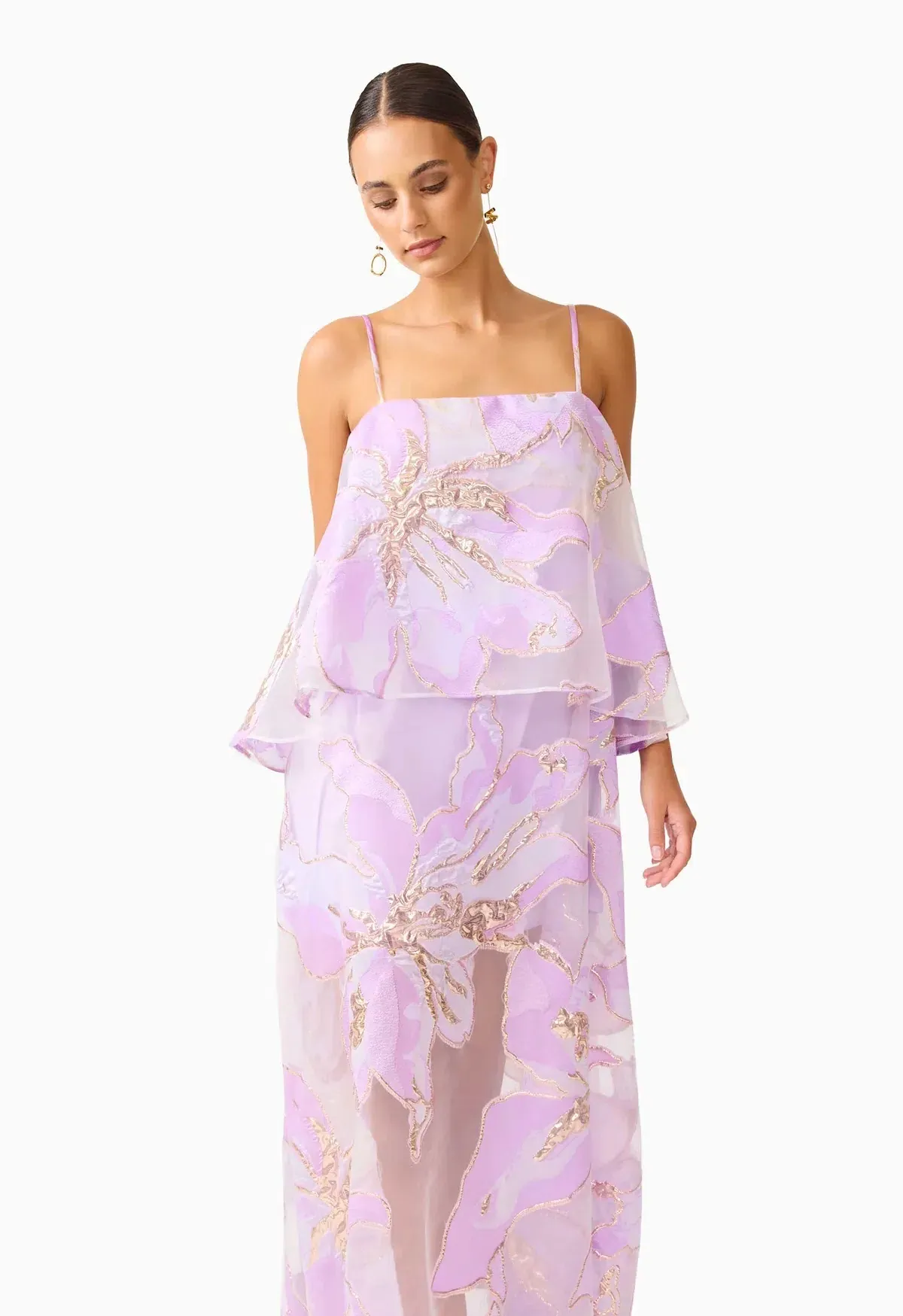 Elysia Tiered Gown in Purple Floral Size 8 - Image 2