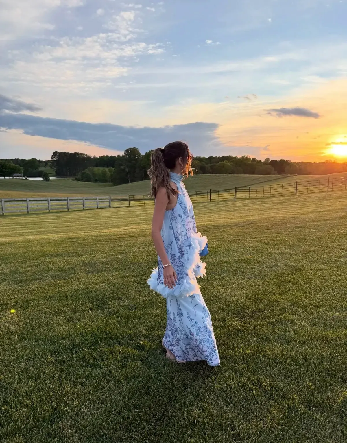 Tulsia Floral Cape Maxi Dress in Light Blue Size 8 - Image 1