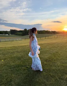 Tulsia Floral Cape Maxi Dress in Light Blue Size 8 for rent on The Volte - image 1