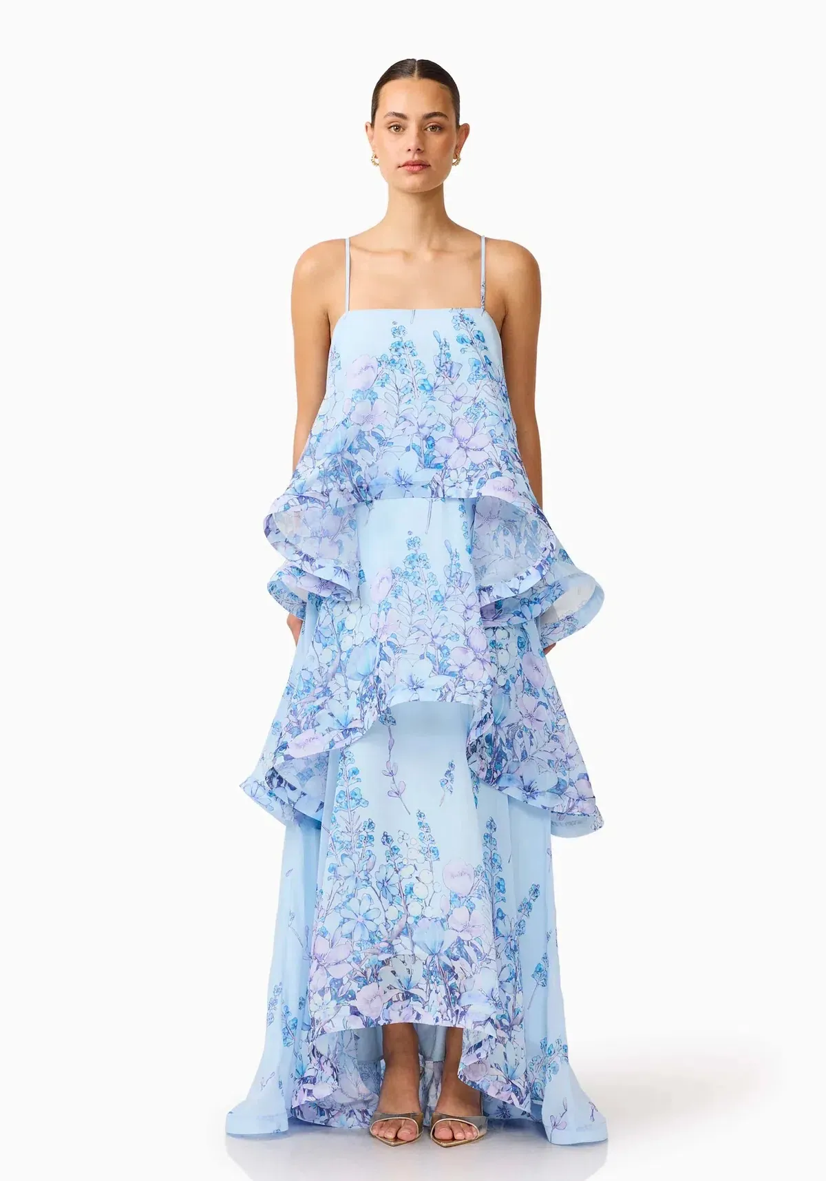 Armani Tiered Maxi Dress in Baby Blue Floral Size 8 - Image 2