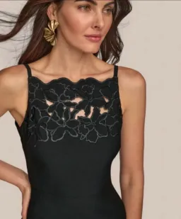 Donna Karan Black Floral Cutwork Midi Dress for rent on The Volte - image 3