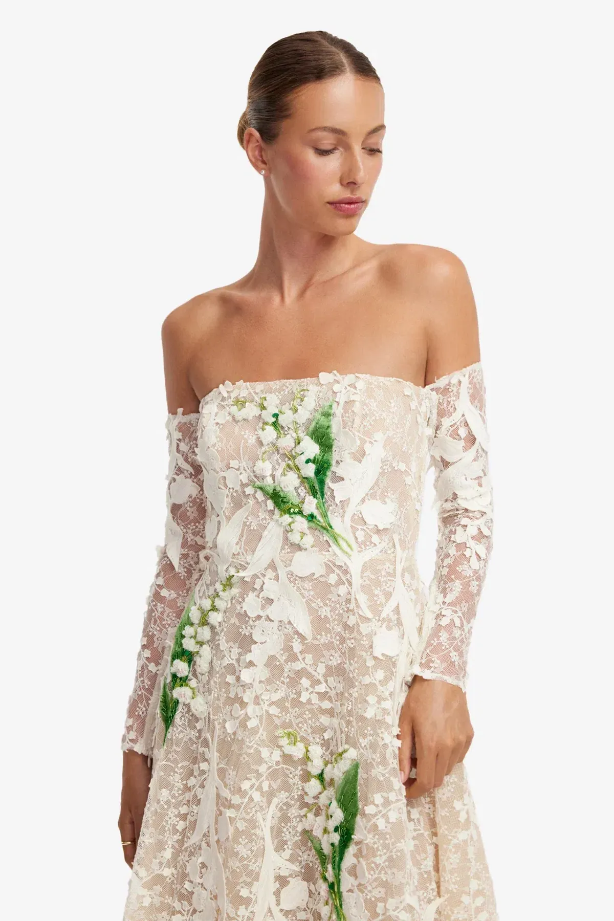 Off-Shoulder Embellished Lace Bustier Midi Dress by Leo Lin size 8 - Image 5
