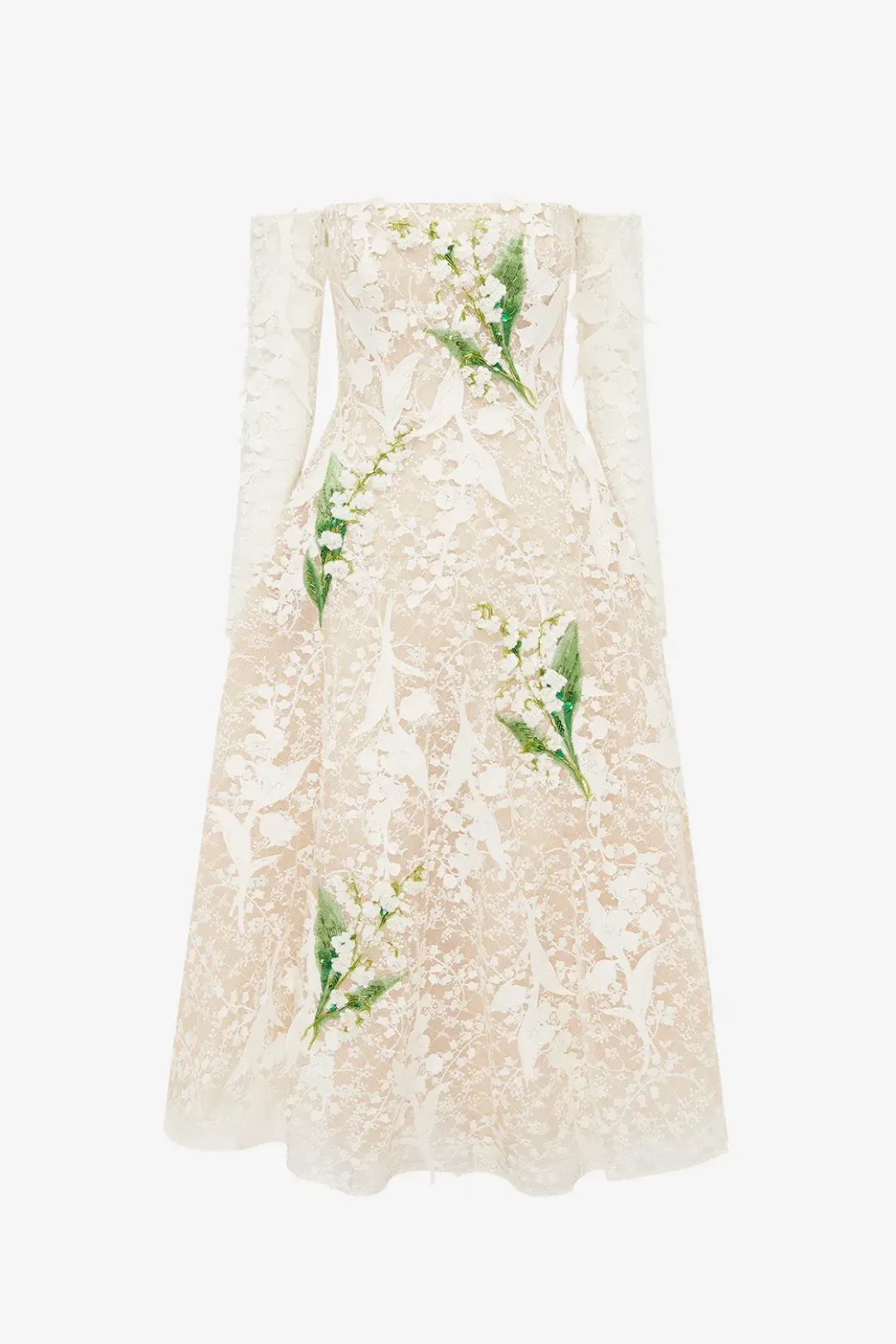 Off-Shoulder Embellished Lace Bustier Midi Dress by Leo Lin size 8 for rent on The Volte - main image
