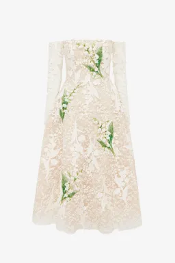 Off-Shoulder Embellished Lace Bustier Midi Dress by Leo Lin size 8 for rent on The Volte - image 6