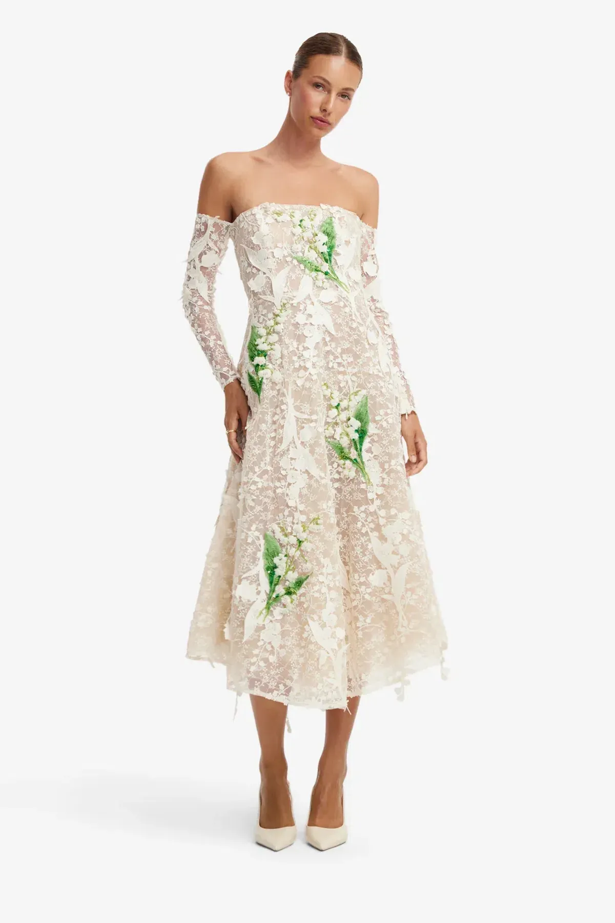 Off-Shoulder Embellished Lace Bustier Midi Dress by Leo Lin size 8 - Image 2