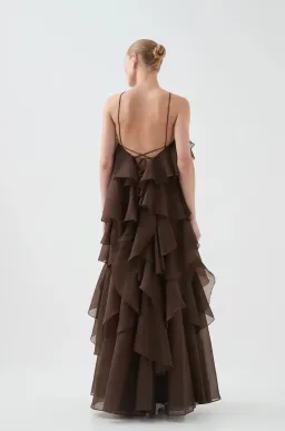 Aje Pandorea Layered Maxi Dress Brown Size 8 for rent on The Volte - image 2