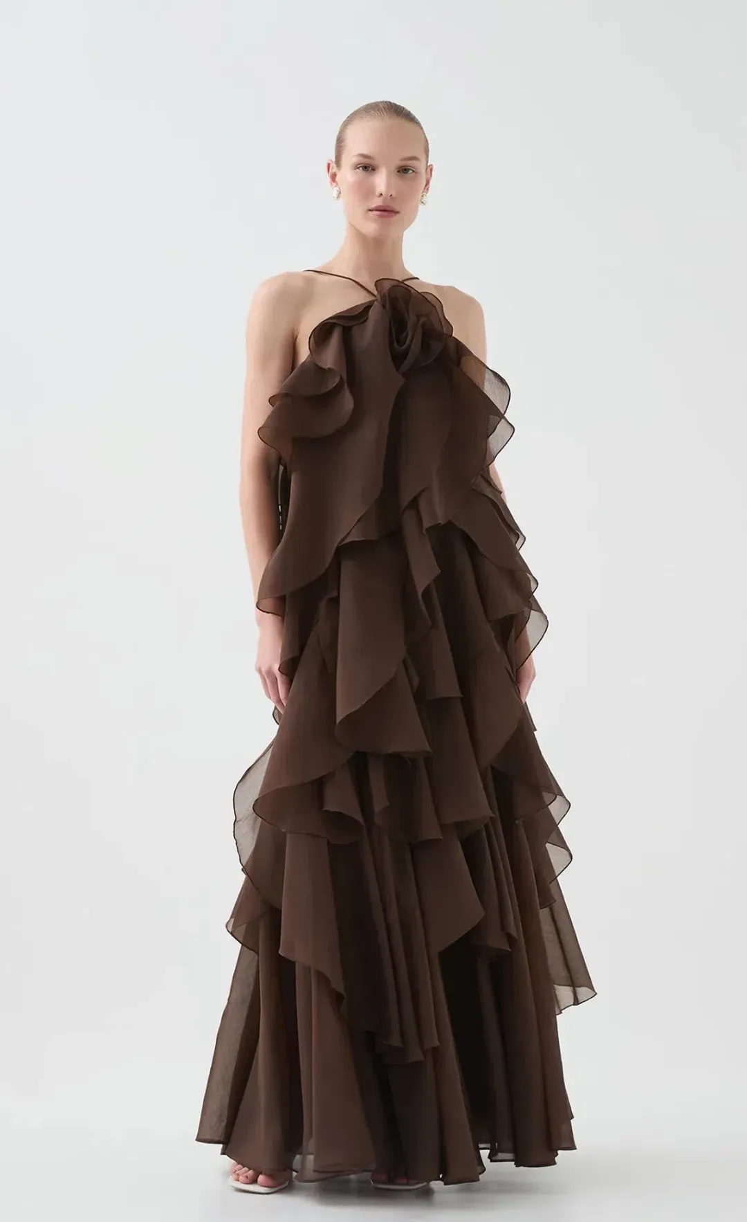 Aje Pandorea Layered Maxi Dress Brown Size 8 for rent on The Volte - main image