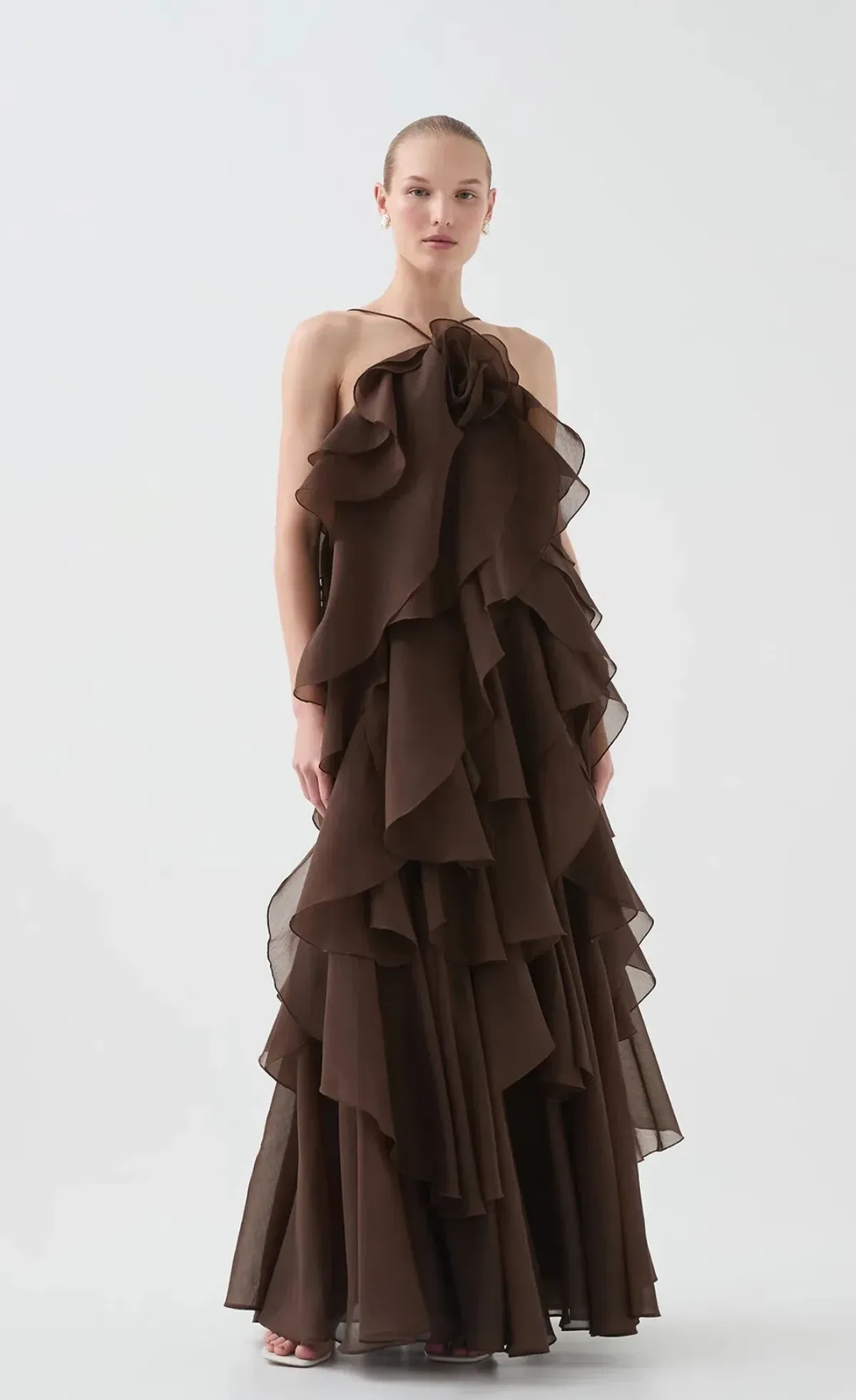 Aje Pandorea Layered Maxi Dress Brown Size 8 for rent on The Volte - main image
