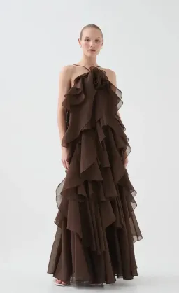 Aje Pandorea Layered Maxi Dress Brown Size 8 for rent on The Volte - image 1