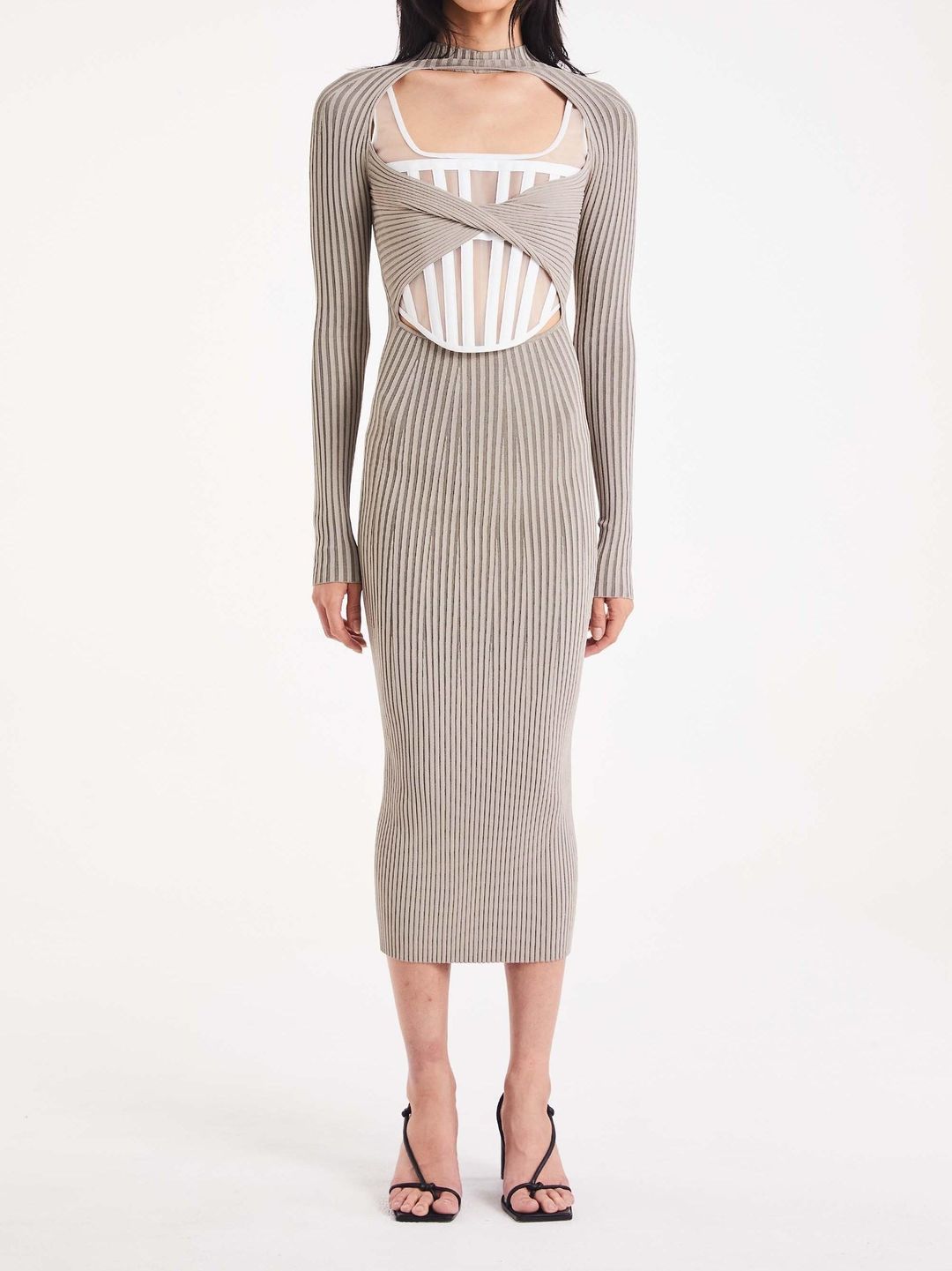 Dion Lee Stripe Rib Twist Dress Slate Green size 6 for rent on The Volte - main image