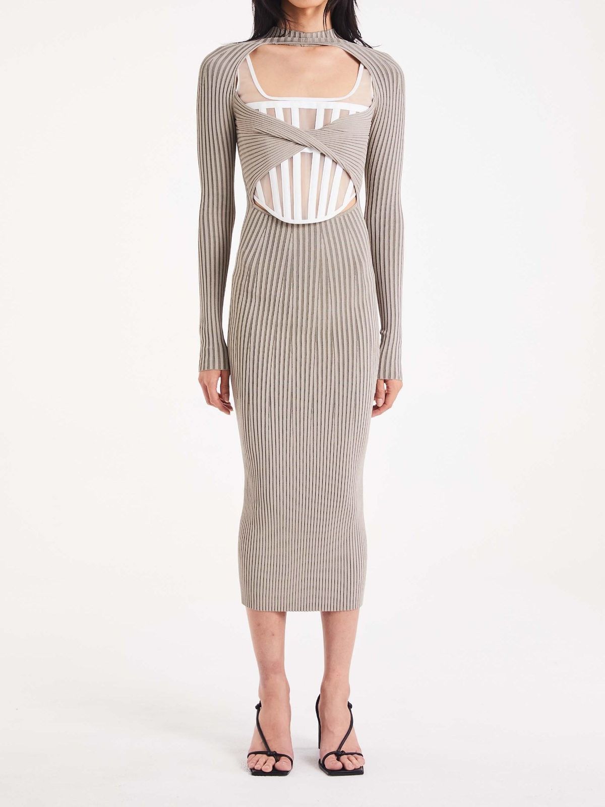 Dion Lee Stripe Rib Twist Dress Slate Green size 6 for rent on The Volte - main image