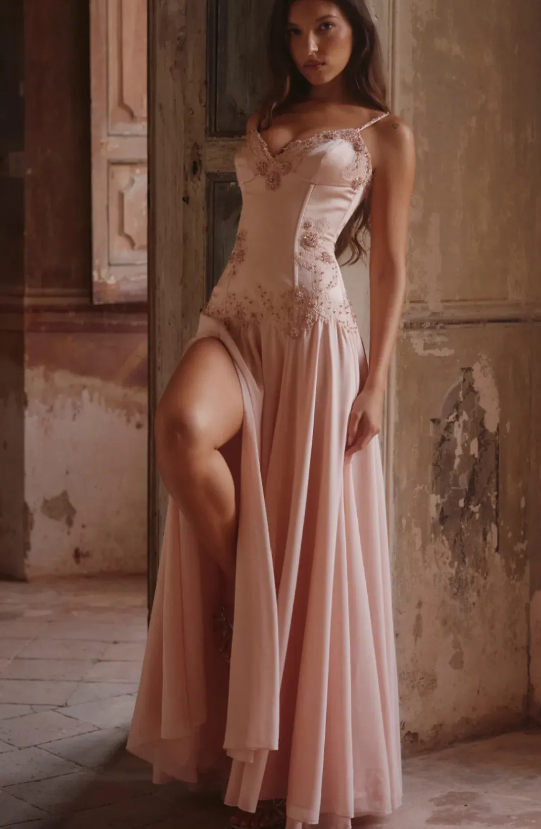 HOUSE OF CB SALOMA BLUSH EMBELLISHED MAXI DRESS SIZE S (AU8-10) for rent on The Volte - main image