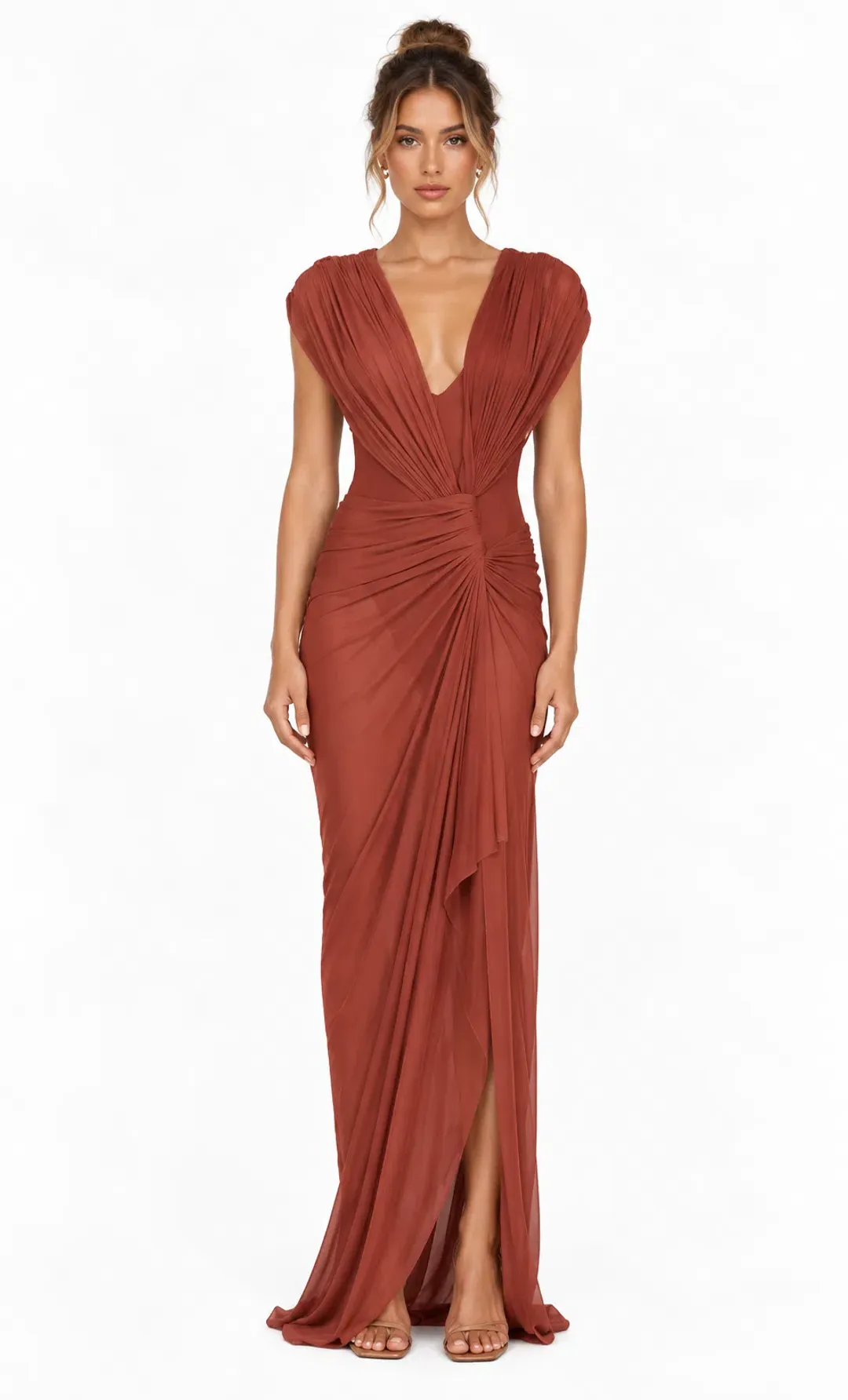 Bec & Bridge LEIA DRAPE MAXI DRESS | RUST - SIZE 10 for rent on The Volte - main image