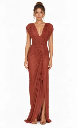 Bec & Bridge LEIA DRAPE MAXI DRESS | RUST - SIZE 10 for rent on The Volte - image 1