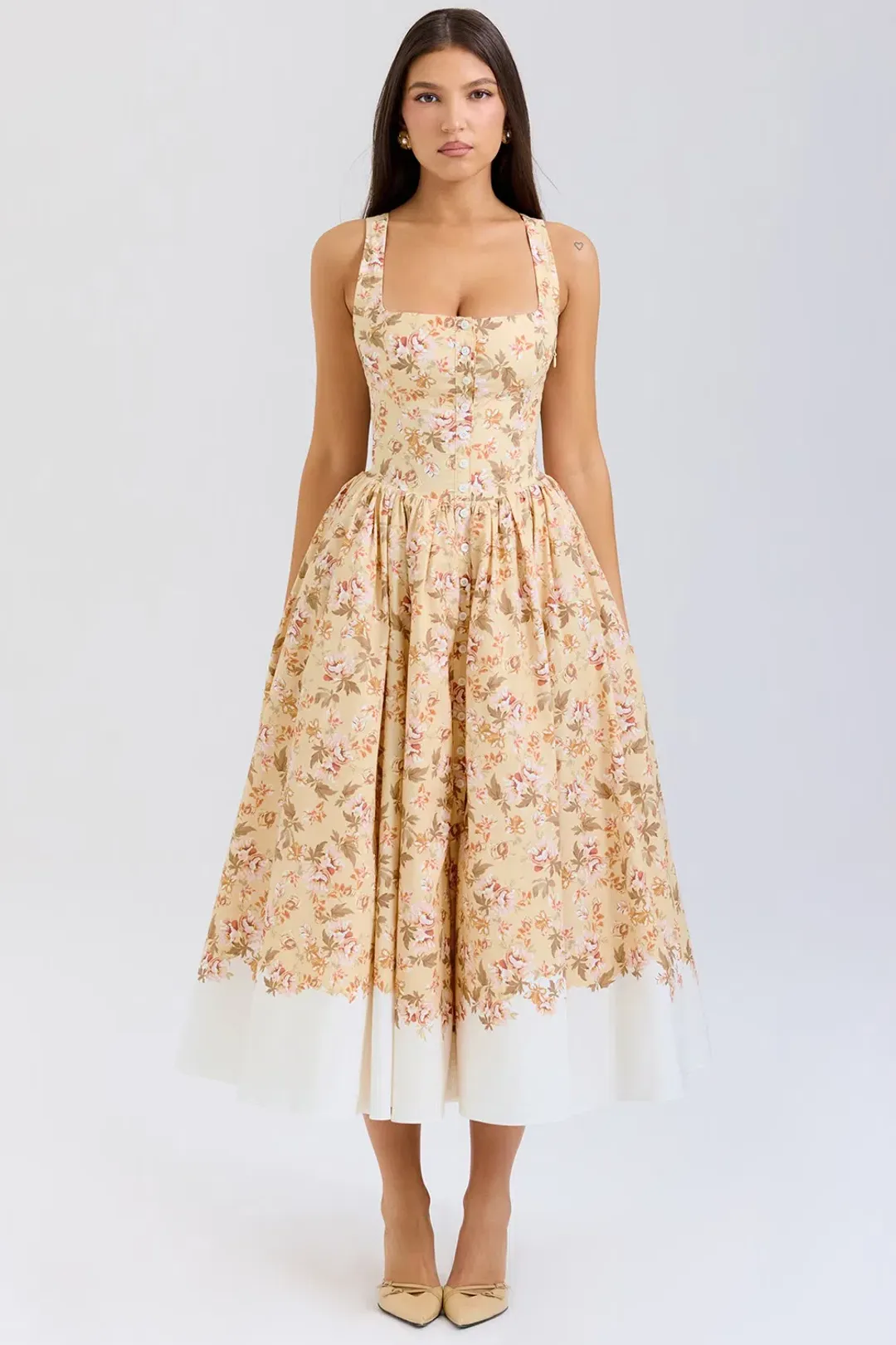 House of CB Alba in Honeyflower Print Gathered Cotton Midi Dress for rent on The Volte - main image