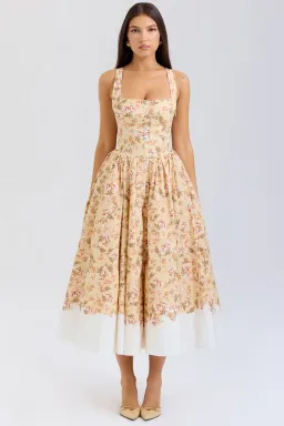 House of CB Alba in Honeyflower Print Gathered Cotton Midi Dress for rent on The Volte - image 1