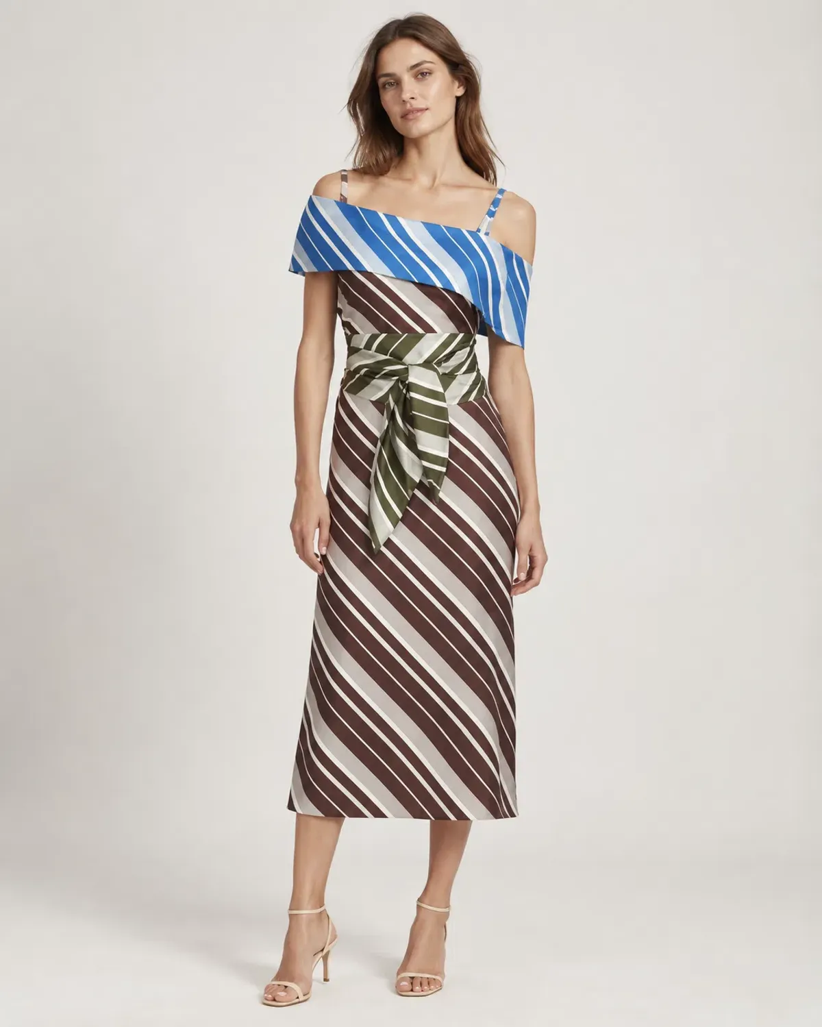 JW Anderson Striped Silk Asymmetric Midi Dress Size 12 for rent on The Volte - main image