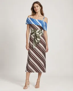 JW Anderson Striped Silk Asymmetric Midi Dress Size 12 for rent on The Volte - image 1