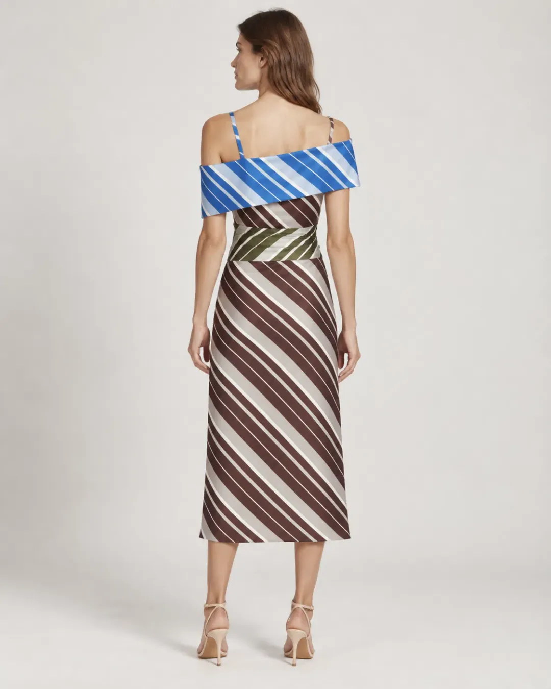 JW Anderson Striped Silk Asymmetric Midi Dress Size 12 for rent on The Volte - main image